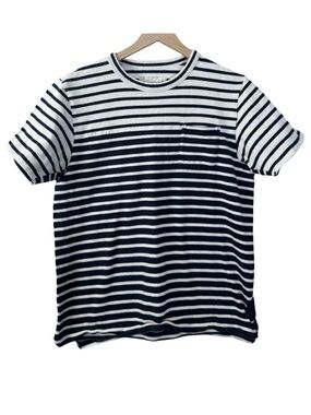 Sacai Border Tee Size 1 Made In Japan Cotton Cupro Striped Pocket Tee